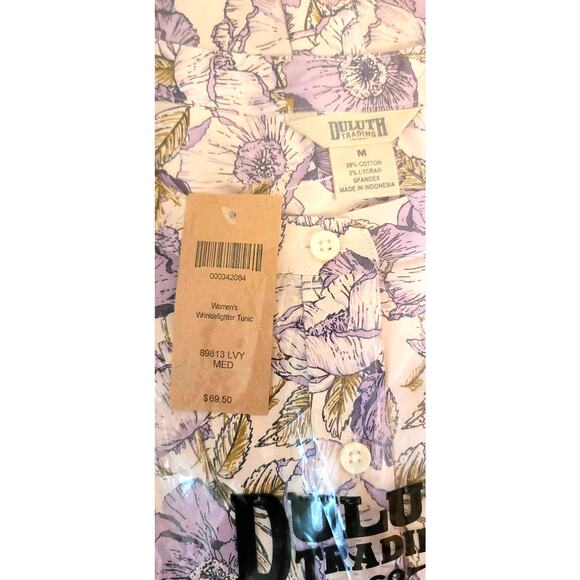 Duluth Trading Co Floral Lavender Button Up Wrinklefighter Tunic Medium NEW - Picture 4 of 7